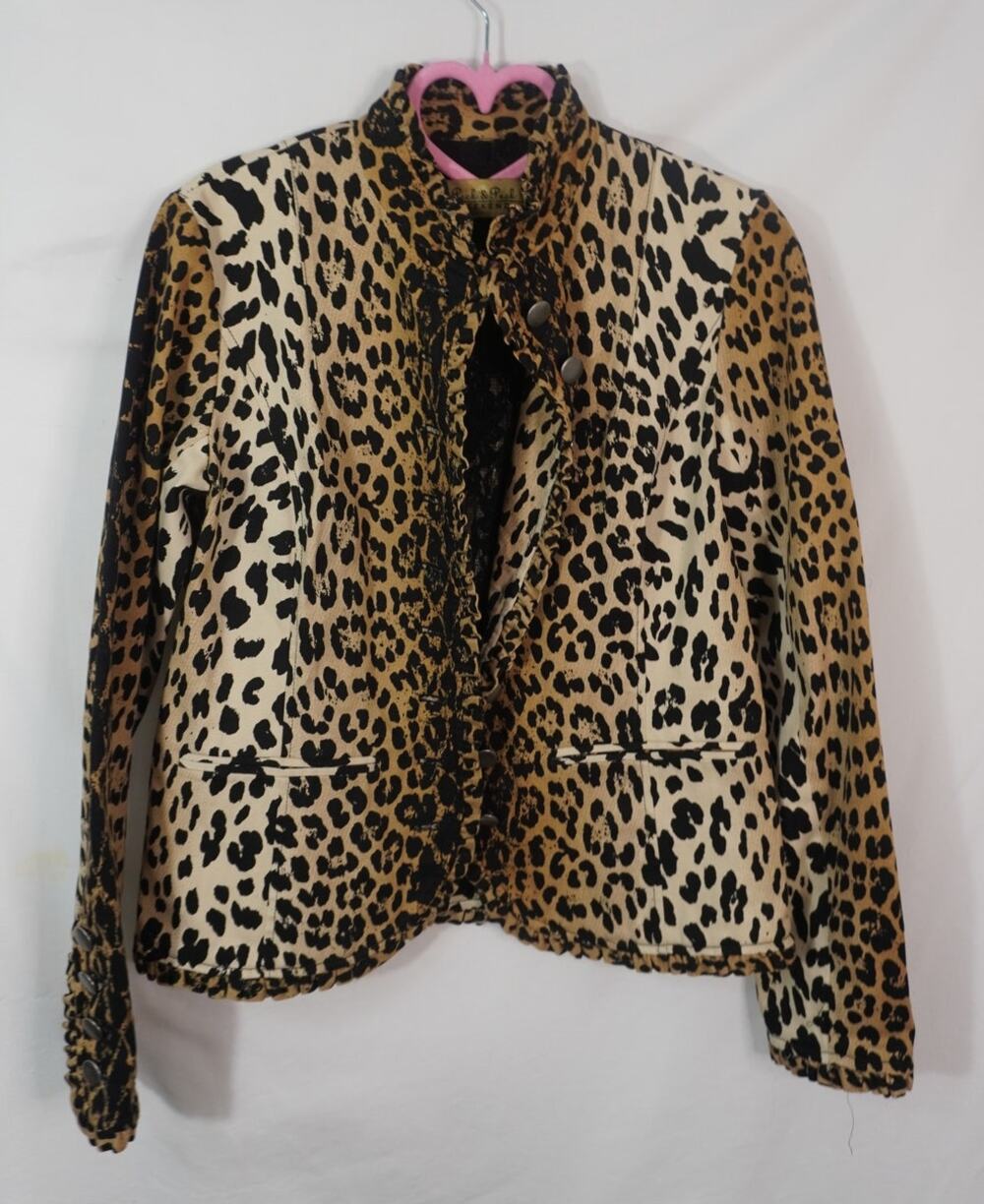 Peck & Peck Weekend Leopard Print Ruffle Jacket Size 2 Animal Print